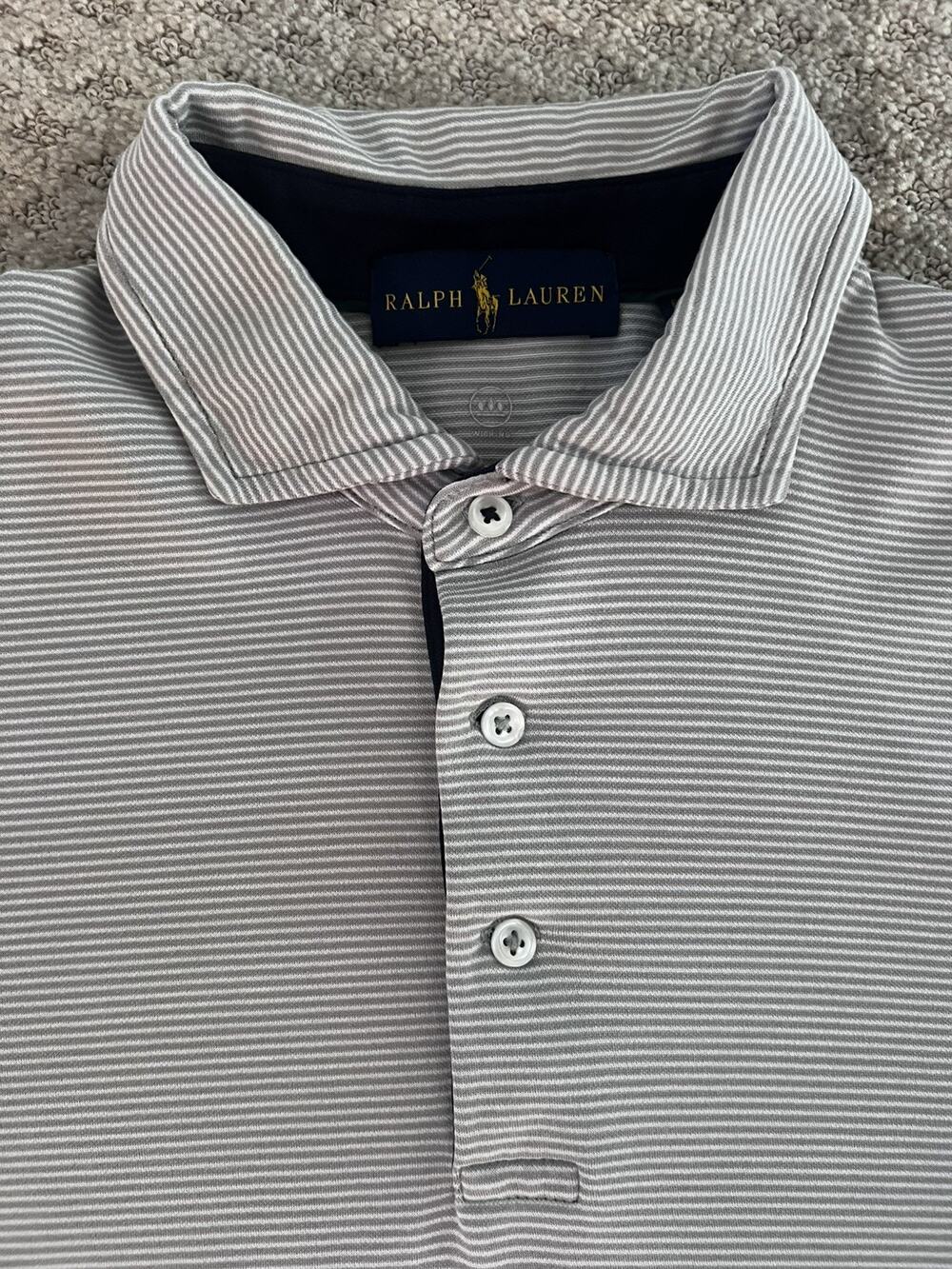 Ralph Lauren Golf Striped Torrey Pines Polo Shirt Men’s M Pro fit gray, white